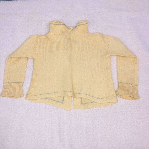 Vintage 50s Baby NB Cardigan Hand Made Bonnet Booties Cream Knit Ribbon Trim - Picture 5 of 9